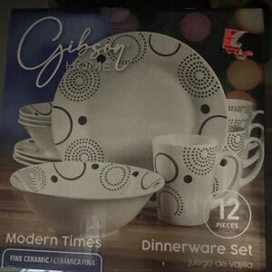 Gibson Modern Times Dinnerware Set - White with Black Patterns